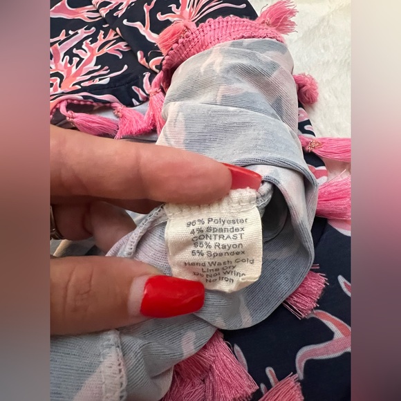 🌿 Simply Southern Pink & Navy Coral Print Dress with Tassel Hem - Picture 5 of 7